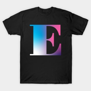 Capital Letter E Monogram Gradient Pink Blue White T-Shirt